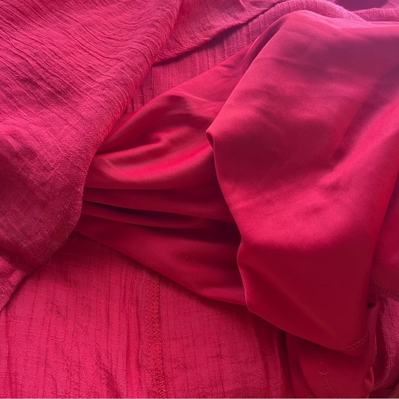 AGB Red Sleeveless Maxi Dress Waistband Lined Sequins Beaded Gauze Sz L Flowy - Picture 13 of 14